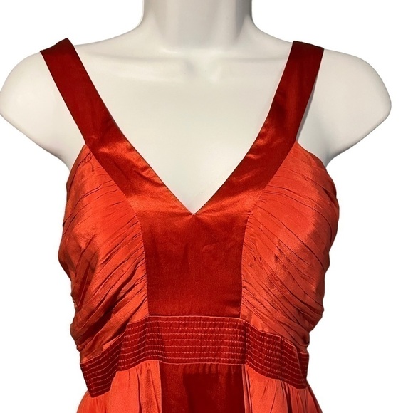 JACOB Silk Mini Dress Coral Plunge Fit Flare Medium Y2K Wedding Guest Party - Picture 3 of 11